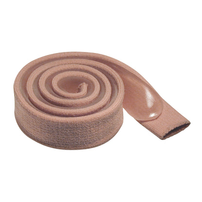 PediFix Visco-GEL Half-Coated Digital Strip, rolled up, with a beige fabric exterior and a gel interior section visible at the end.