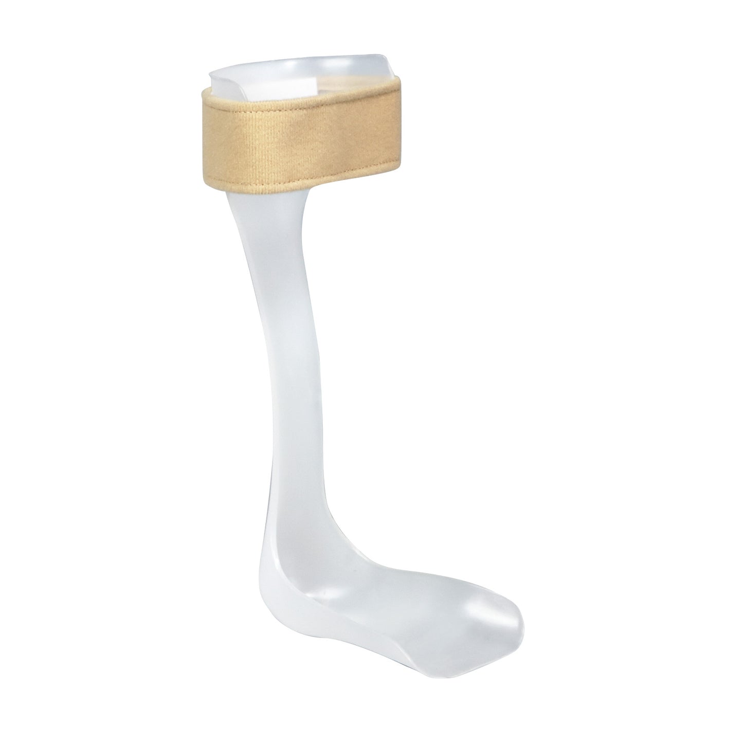 AliMed Type C-90 Superior Posterior Leaf Spring Footdrop Brace made of translucent plastic with a tan ankle strap.