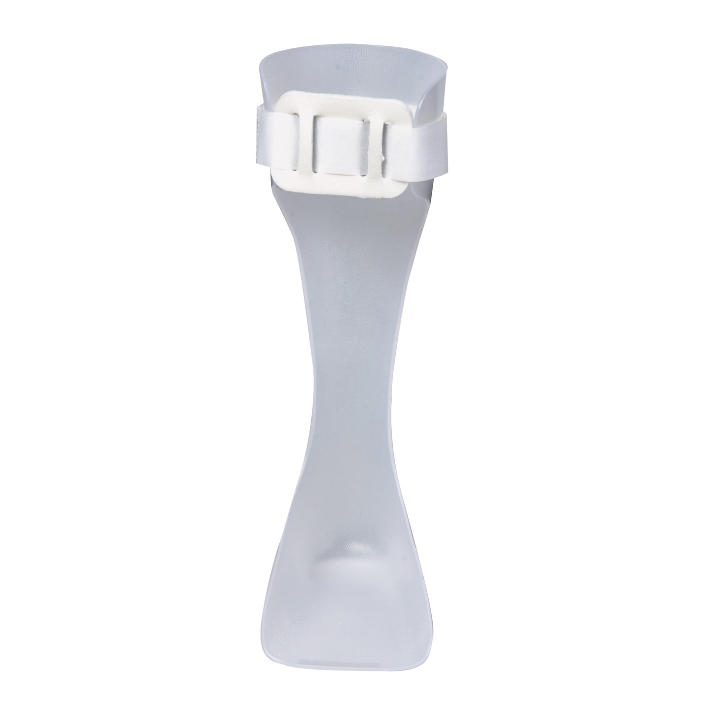 AliMed Pediatric AFO, a transparent orthotic device for children's lower leg support, features an adjustable white strap.