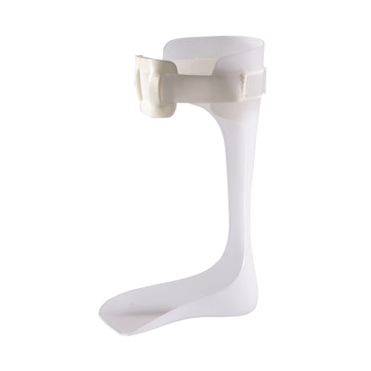 An AliMed Pediatric AFO, a white plastic ankle-foot orthosis with a strap for stability.