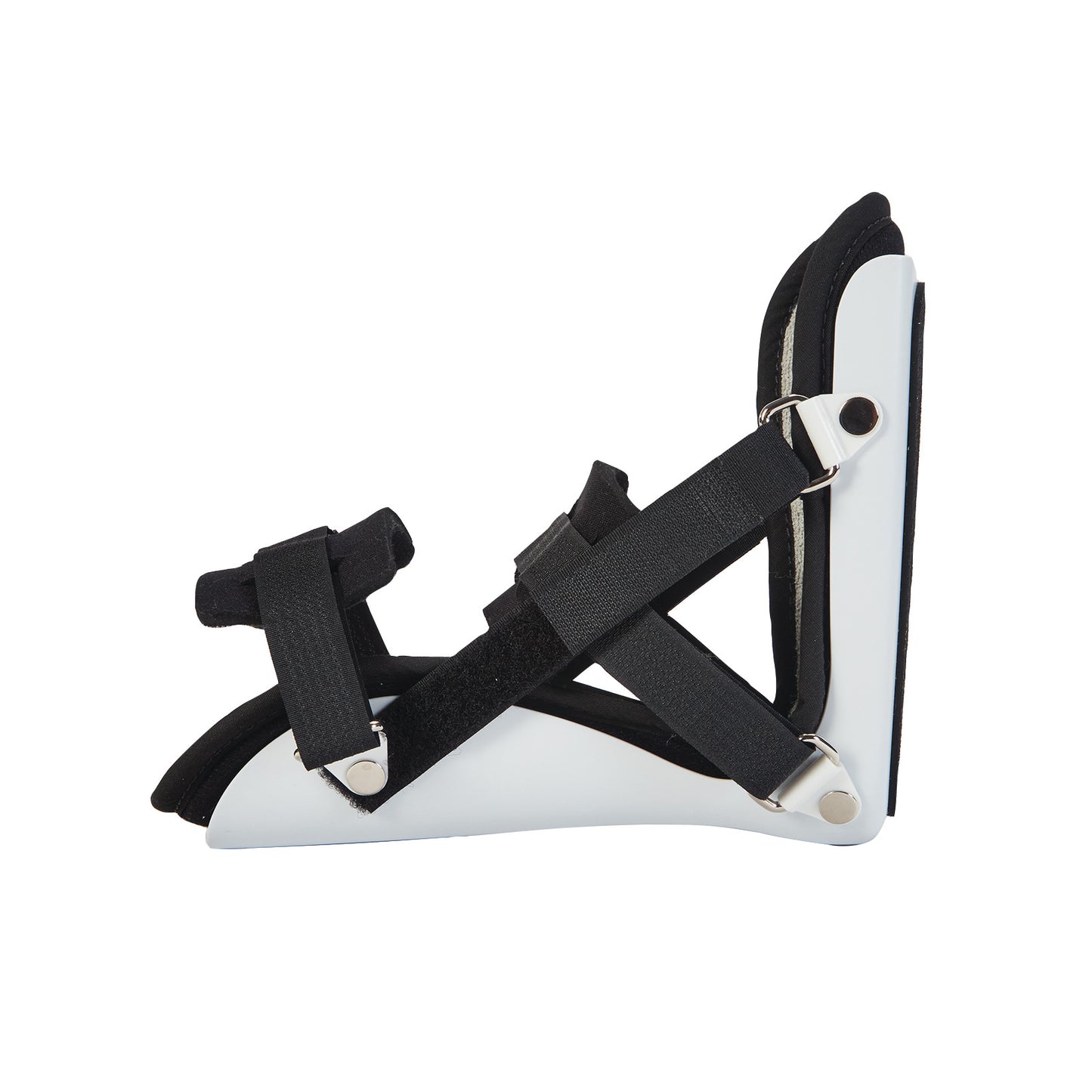 The AliMed Classic Pediatric Night Splint is a white orthopedic foot brace with black straps, designed to maintain ankle positioning.