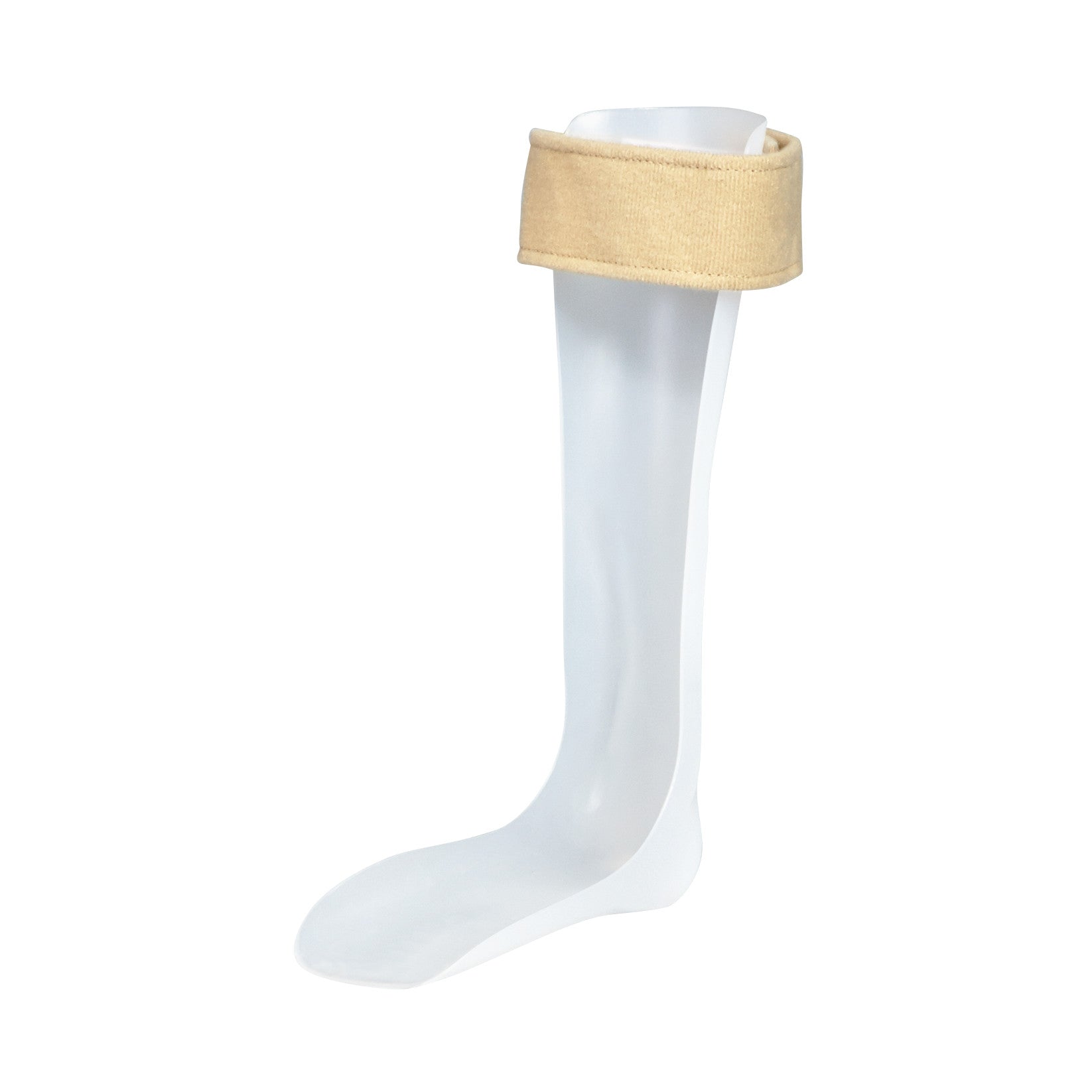 The AliMed Type C-50 Heavy-Duty AFO is a clear orthosis with a beige strap, designed to support and stabilize the lower leg and foot.