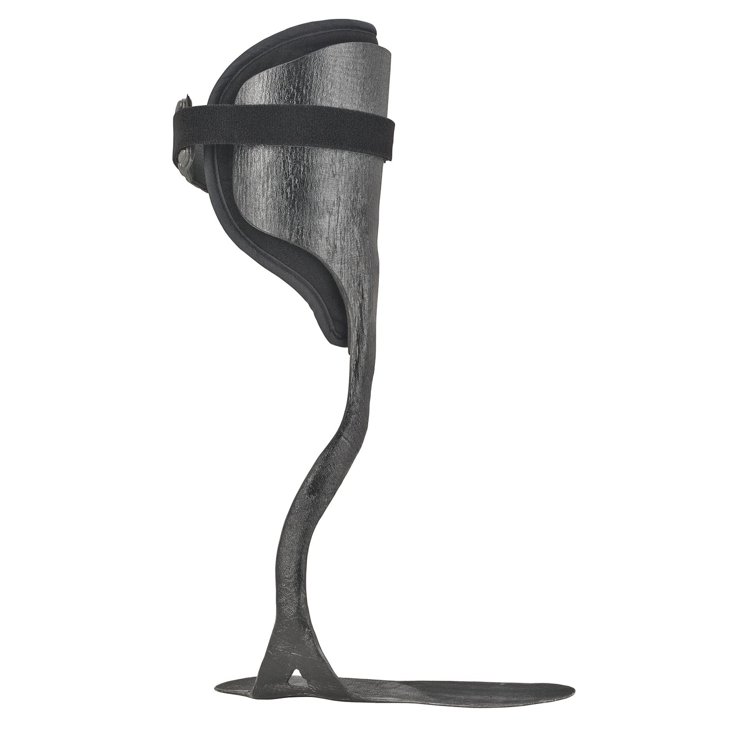 The Elite AFO Rehabilitator is a black leg brace with a curved design and a strap near the top for securing the calf.