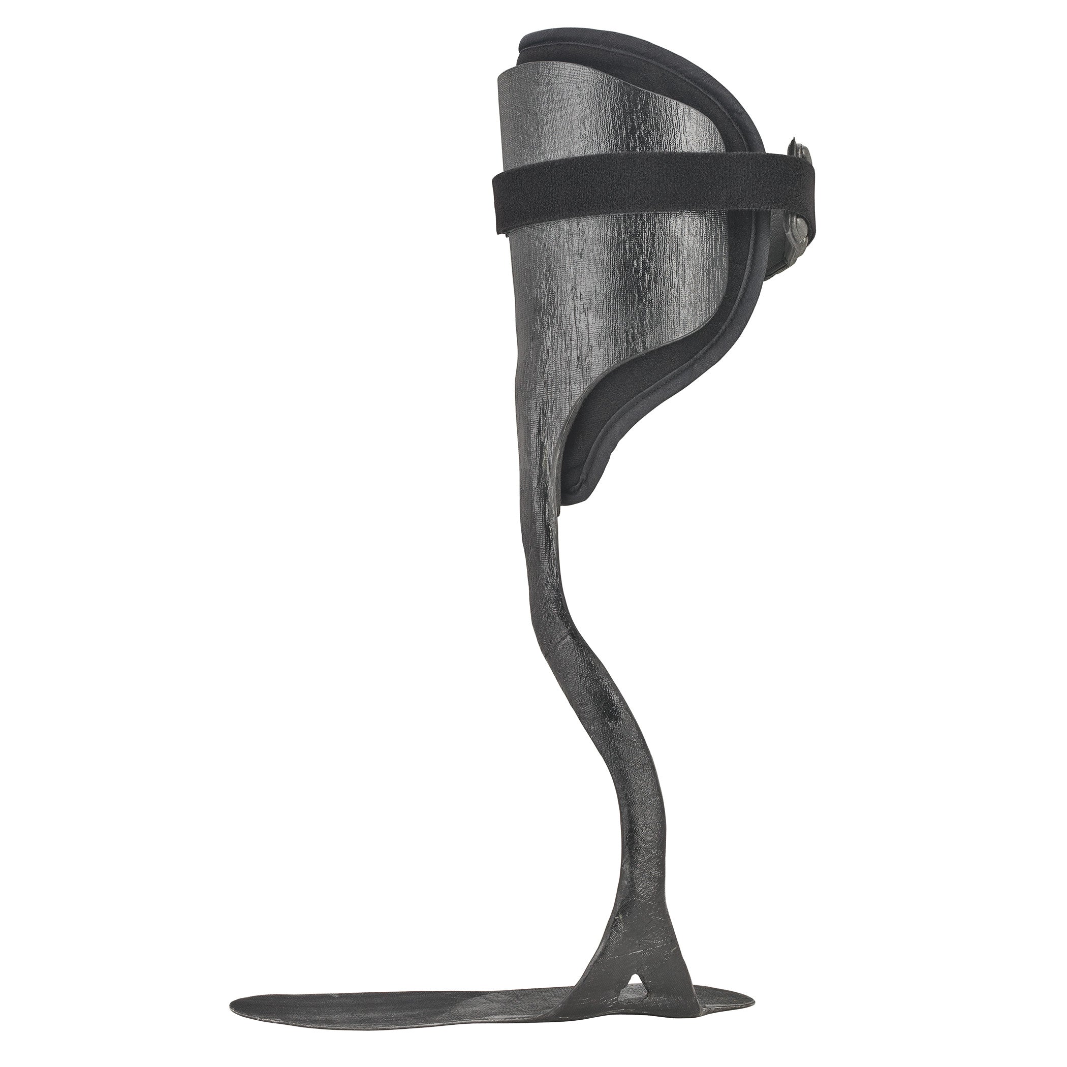 The Elite AFO Rehabilitator is a black orthopedic support brace with a curved design and an adjustable strap for ankle stabilization.