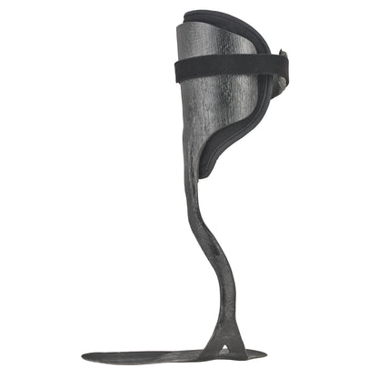 The Elite AFO Rehabilitator is a black orthopedic support brace with a curved design and an adjustable strap for ankle stabilization.
