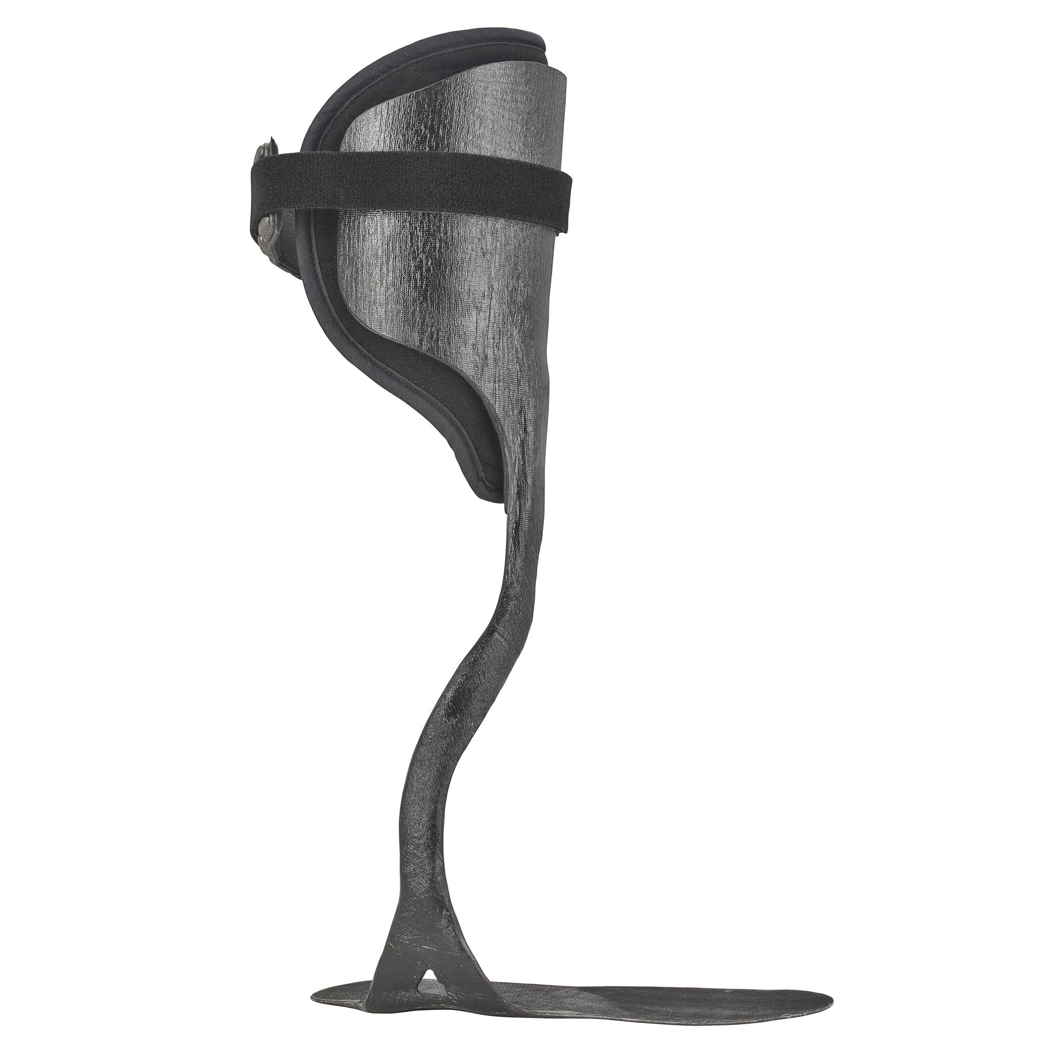 The Elite AFO Rehabilitator is a black leg brace made from composite material with a curved design, featuring an adjustable strap.