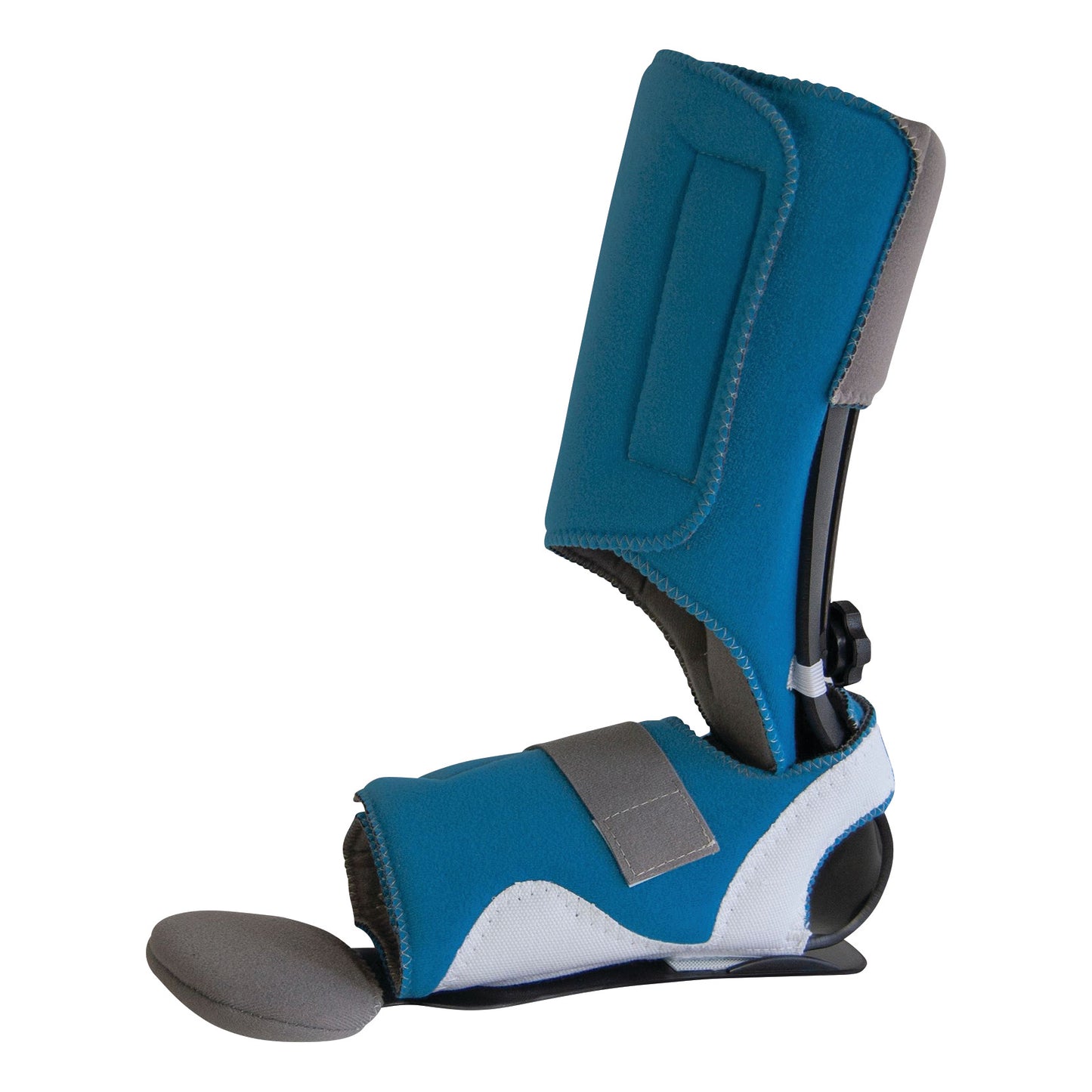 The RCAI MPO 2000 Orthosis is a blue and gray adjustable foot and leg brace designed for support and immobilization.