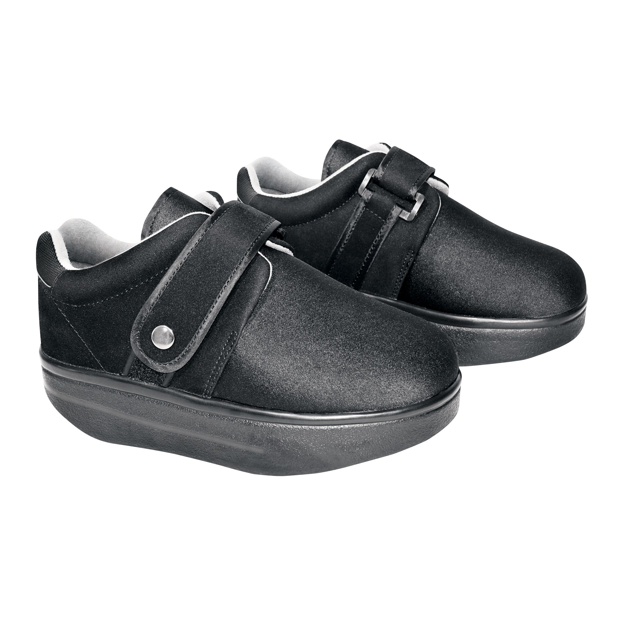 Black DARCO Closed Toe Wound Care Shoe System with a broad strap, designed for foot support and protection.