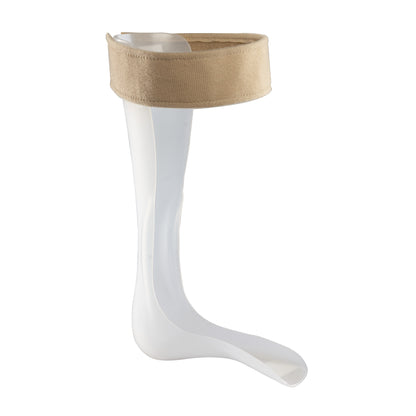 The AliMed Type 670 General Purpose/CVA Training Brace is a white plastic foot and ankle brace with a beige strap at the top.