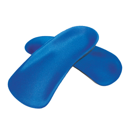 AliMed FREEDOM Accommodator Half Sole Orthotic insoles in blue, designed to provide foot support and comfort.