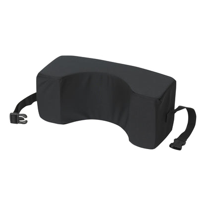 SkiL-Care Reclining Wheelchair Headrest, black, features a contoured shape with straps for securing to a wheelchair.