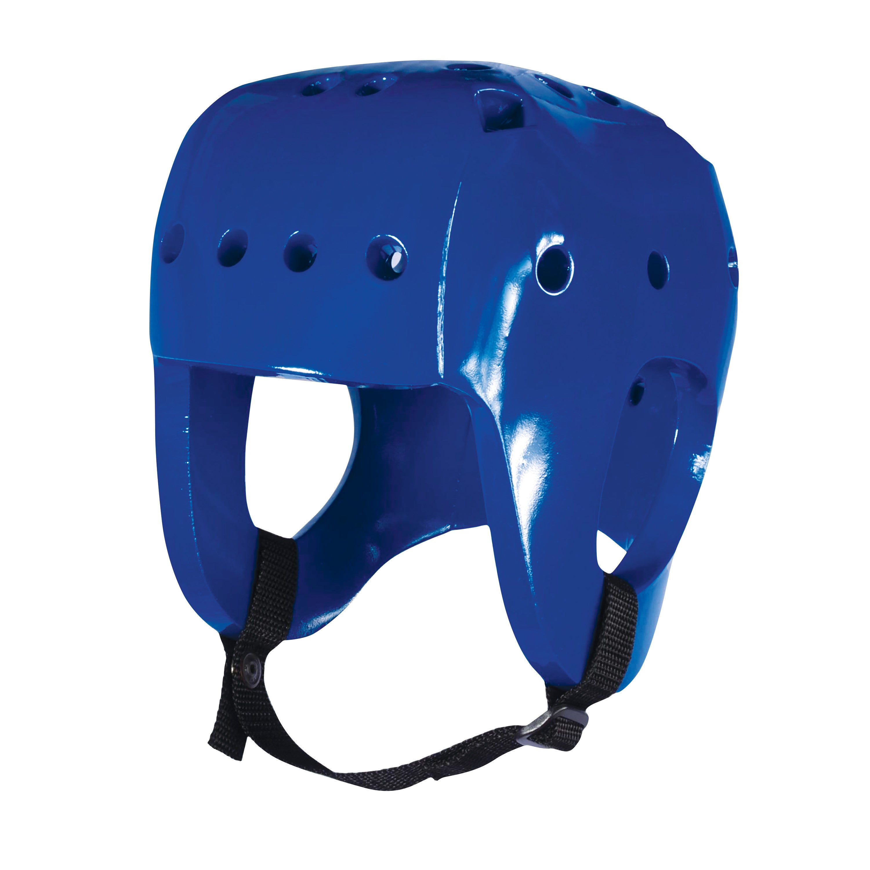 Blue Danmar Products Full-Coverage Helmet with air vents and an adjustable black strap, designed for head protection.