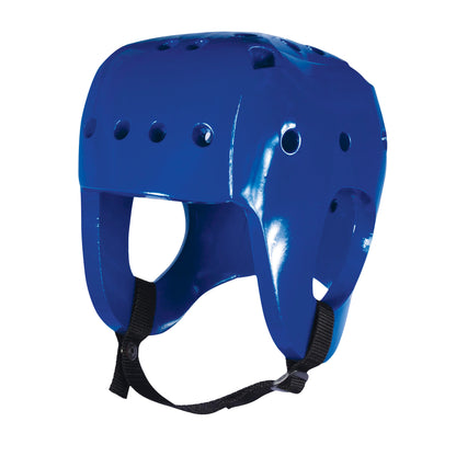 Danmar Products Full-Coverage Helmet in shiny blue with ventilation holes and an adjustable black chin strap.
