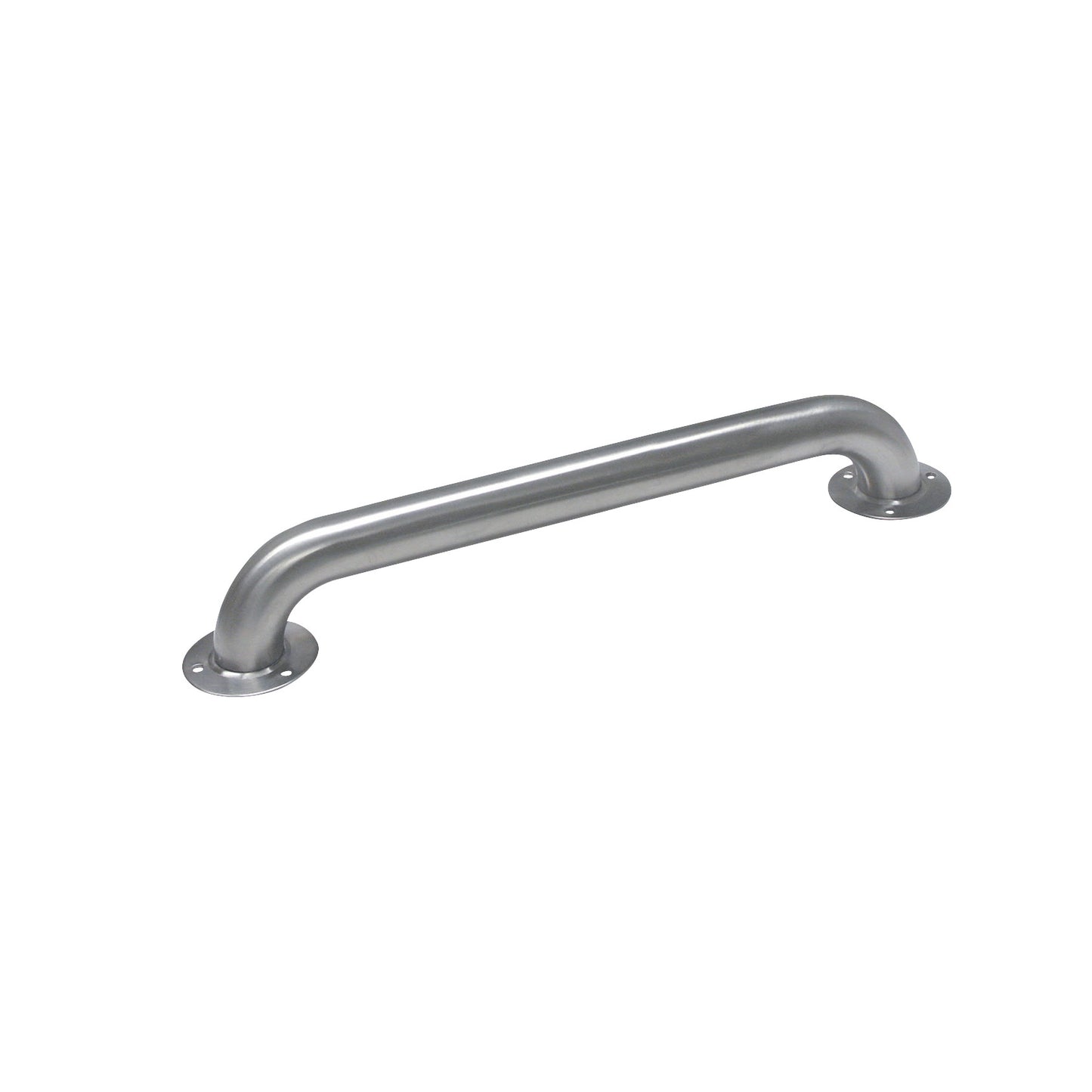Antimicrobial Stainless Steel Grab Bar with a sleek, curved design and mounting flanges on both ends, isolated on a white background.