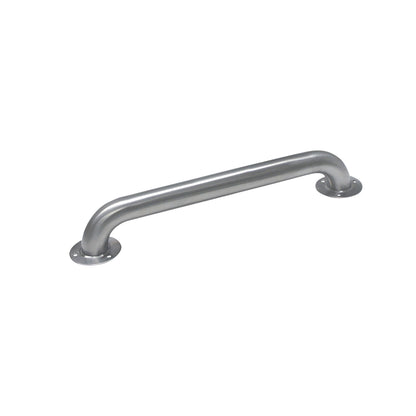 Antimicrobial Stainless Steel Grab Bar with a sleek, curved design and mounting flanges on both ends, isolated on a white background.