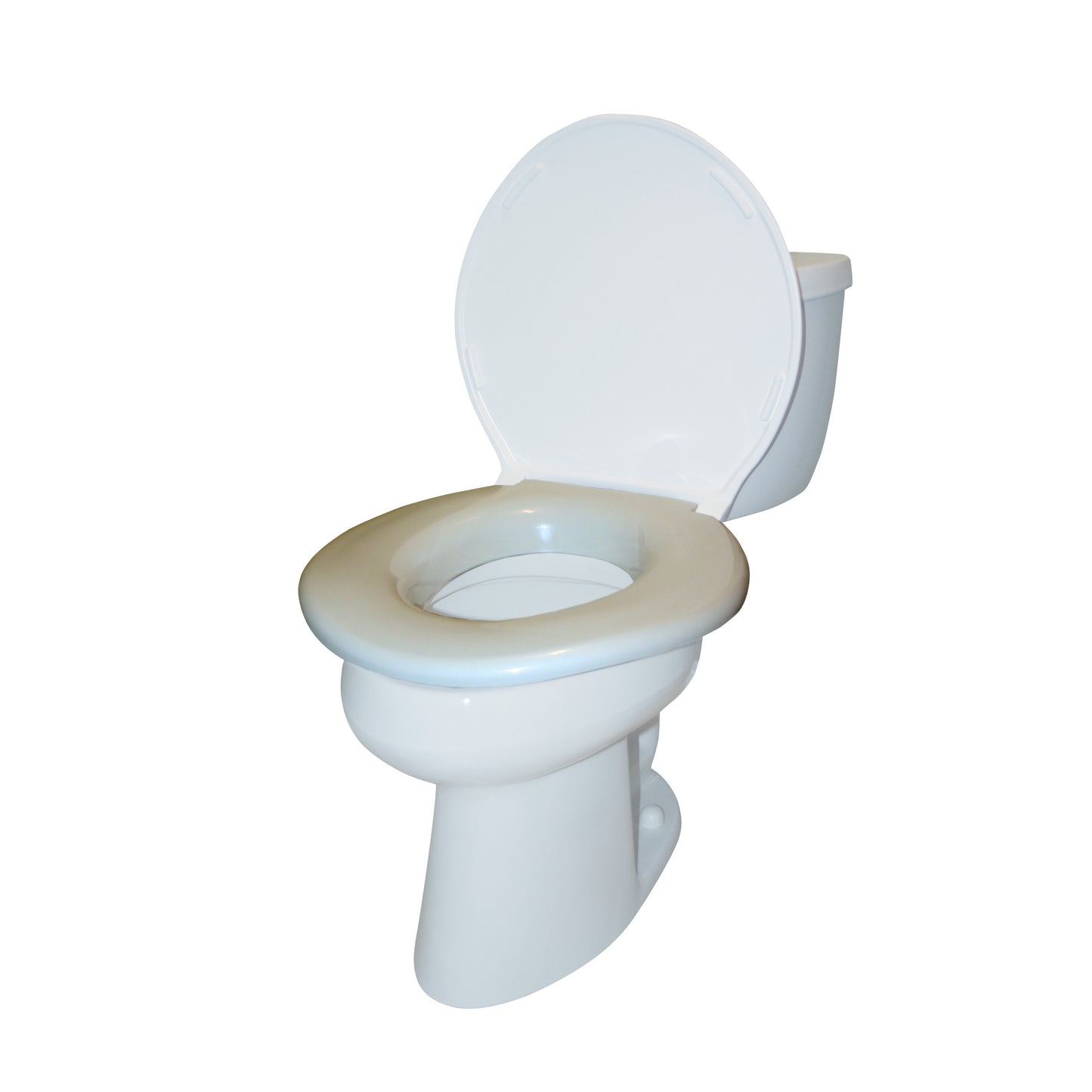 The Big John Original Bariatric Toilet Seat is shown on a white toilet, featuring a wider seat for added comfort and support.