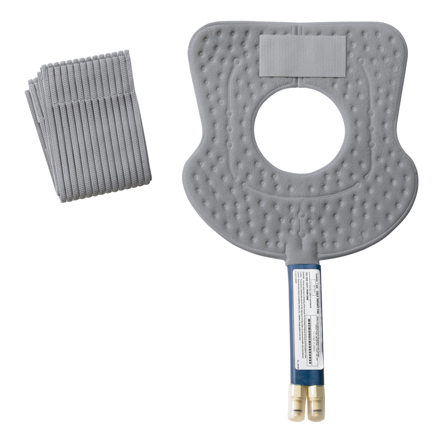 Wrap-On Pad for Iceman Cold Therapy System, featuring a large gray pad with a central hole and textured surface, alongside adjustable straps.