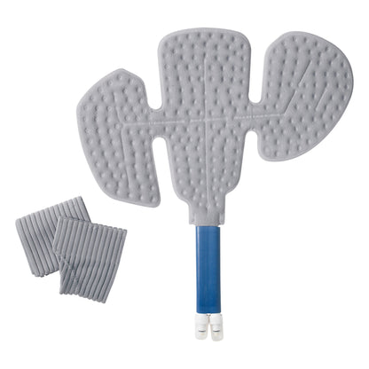 Wrap-On Pad for Iceman Cold Therapy System with a blue connector and textured surface, accompanied by two gray elastic straps.