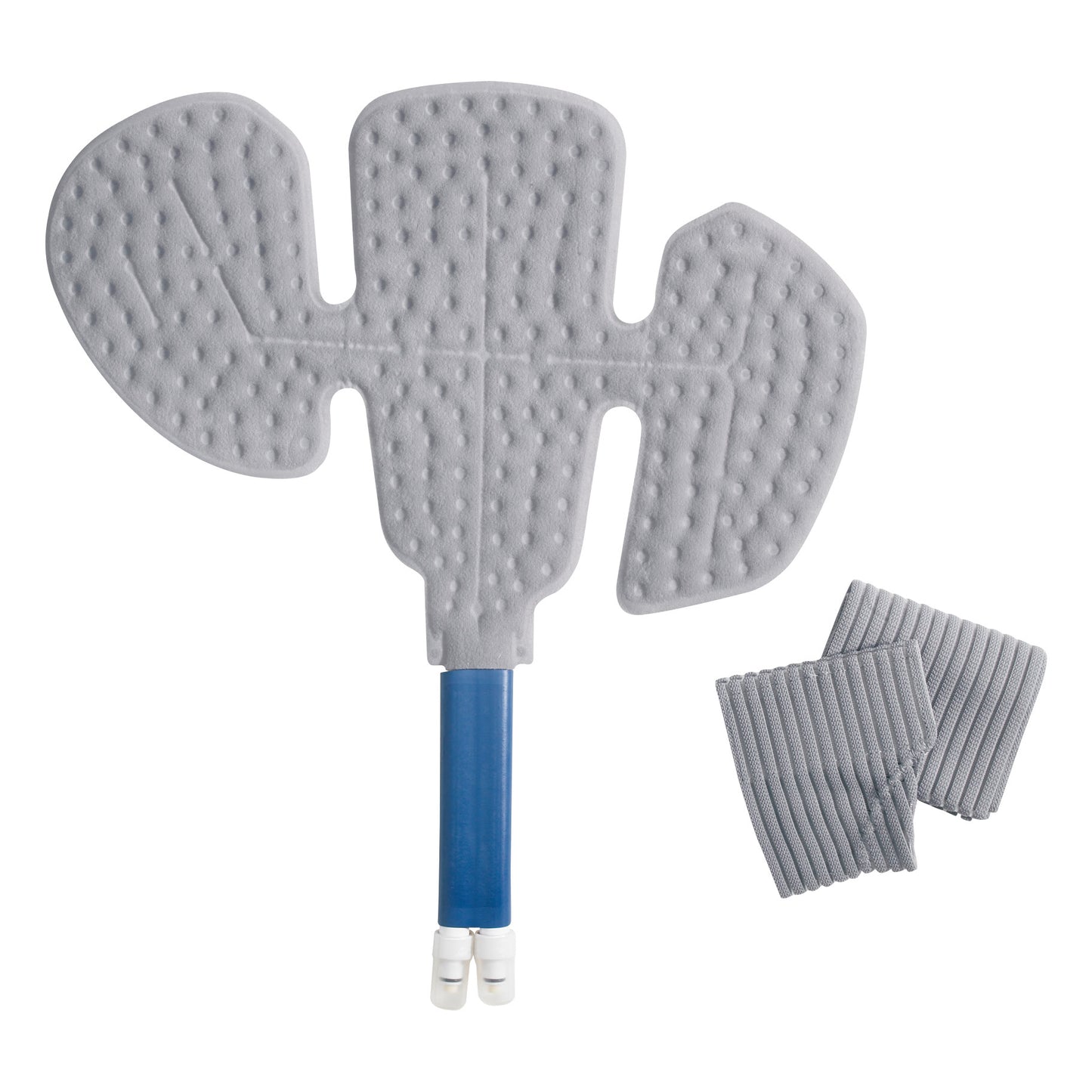 Wrap-On Pad for Iceman Cold Therapy System featuring a gray, textured pad with a blue attachment tube and separate gray wraps.