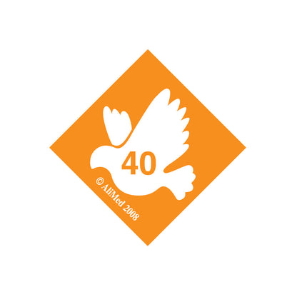 Orange diamond label with a white dove silhouette and the number 40, from the AliMed Standardized Equipment Weight Capacity Label series.