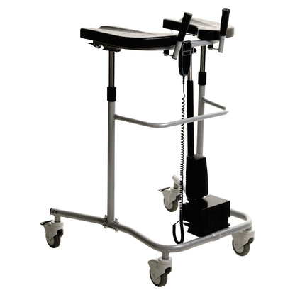 The EVA Electric Cardiac Walker is a mobility aid with a padded support, handles, and lockable caster wheels for patient assistance.