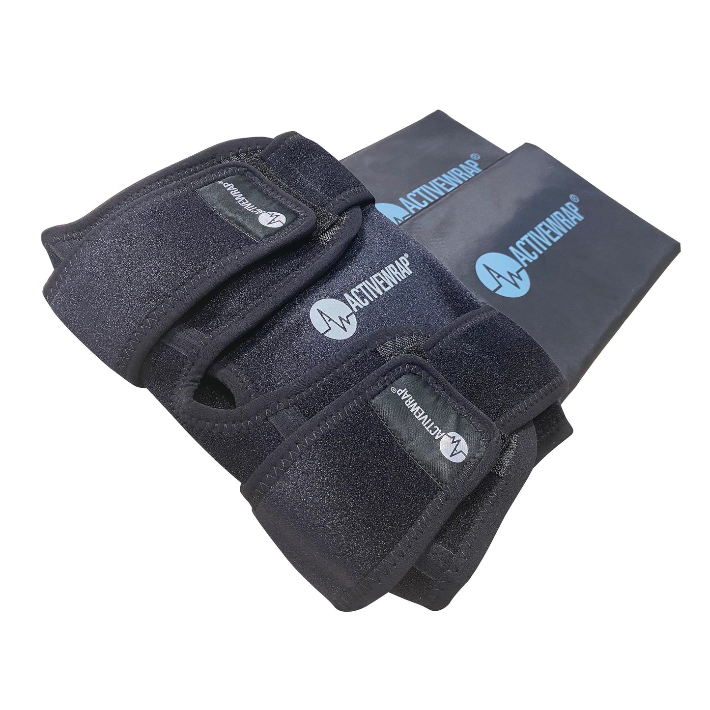 ActiveWrap black textile wraps with adjustable straps and the ActiveWrap logo are displayed on a white background.