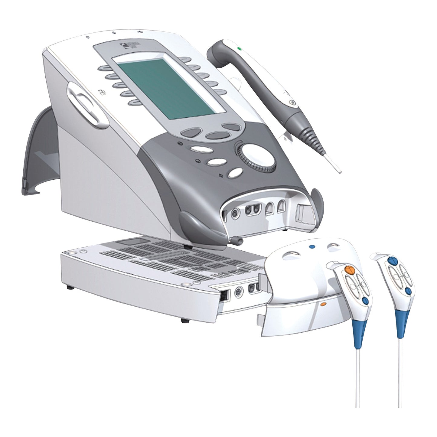 Chattanooga Intelect Legend XT Electrotherapy System with a touchscreen, electrode cables, and ergonomic design for physical therapy use.