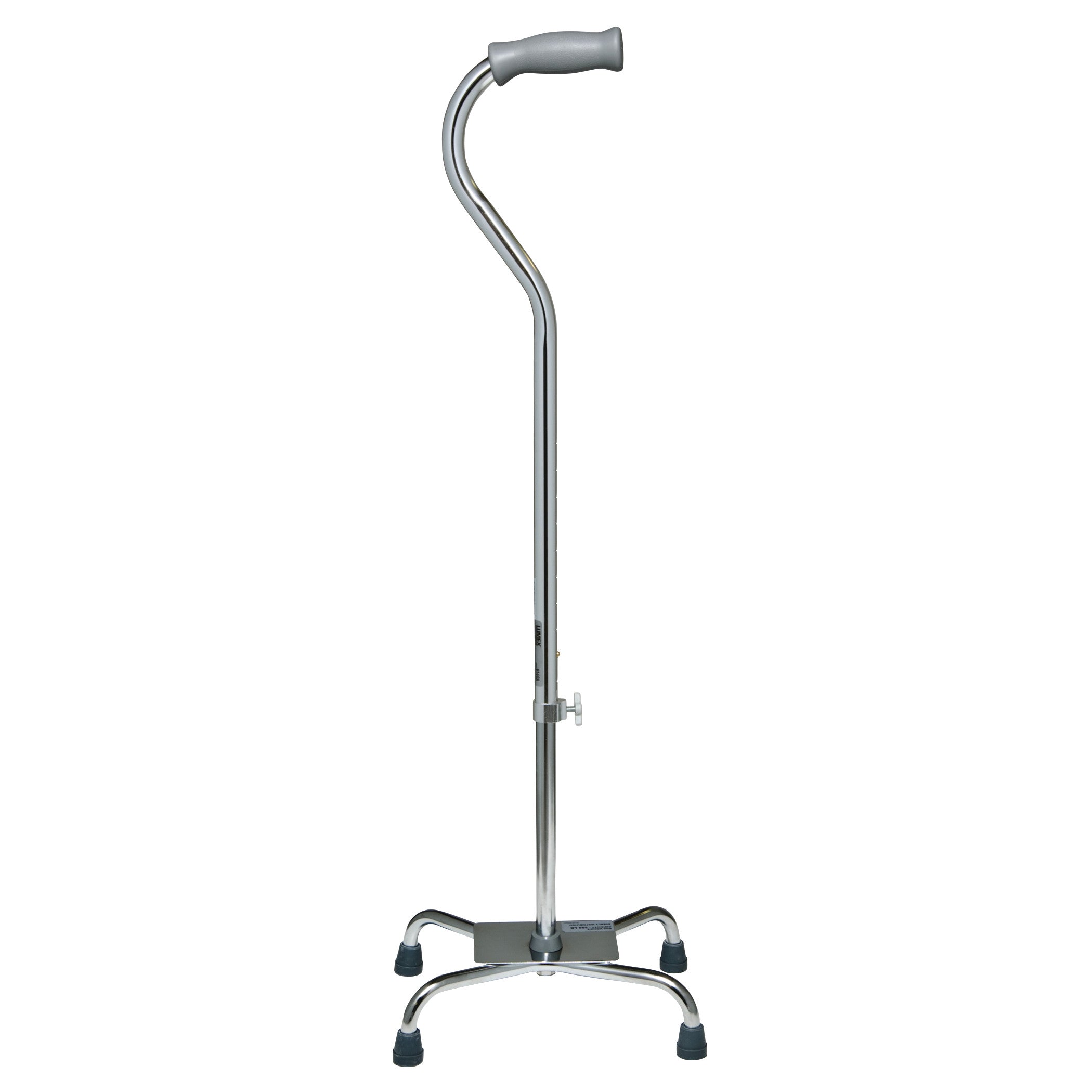The Lumex Stable Base Quad Cane features a curved handle and a four-point base, providing stability and support for users.