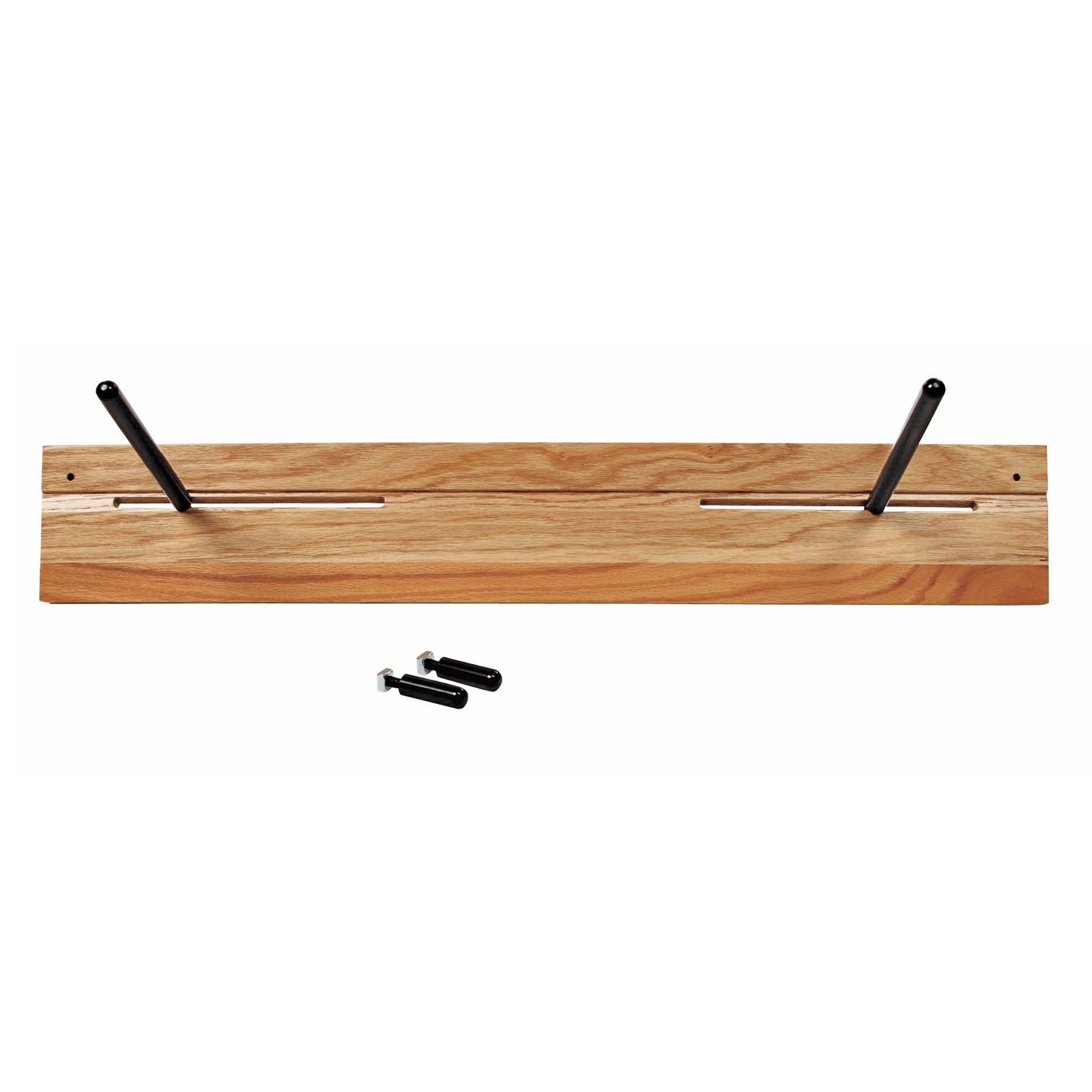 AliMed Shifter Storage Wall Hanger with two metal hooks on a wooden board, includes two black knobs for adjustments.