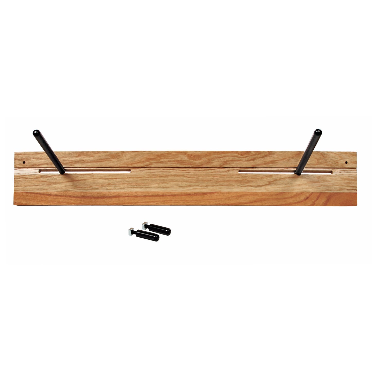 AliMed Shifter Storage Wall Hanger with two metal hooks on a wooden board, includes two black knobs for adjustments.