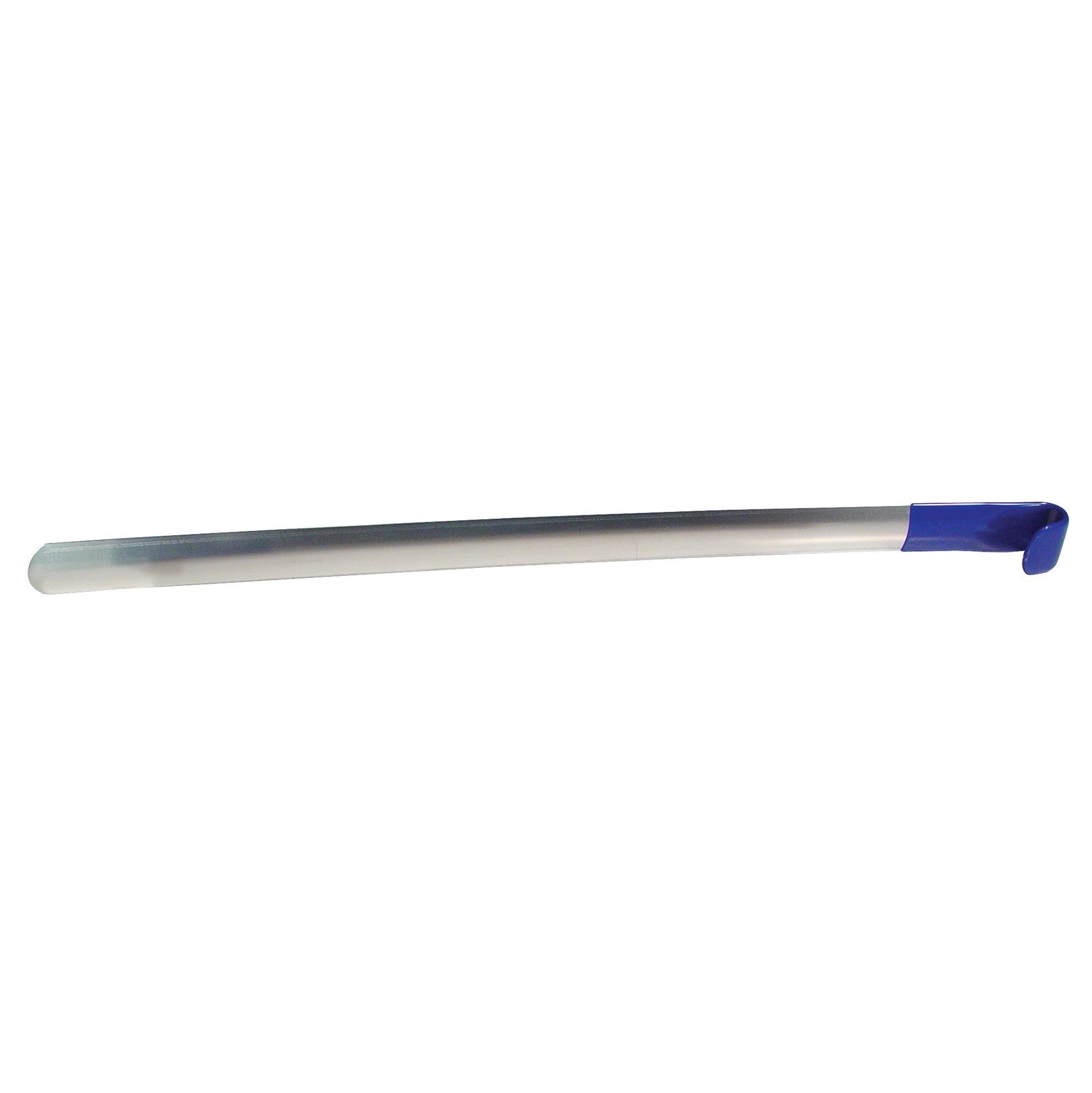 The AliMed Extra-Long Shoehorn is a slender tool with a blue handle, designed to assist in putting on shoes without bending.