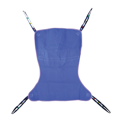 Bestcare BestSling Full Body Patient Sling, blue with reinforced stitching, features colorful straps on each corner for secure lifting.