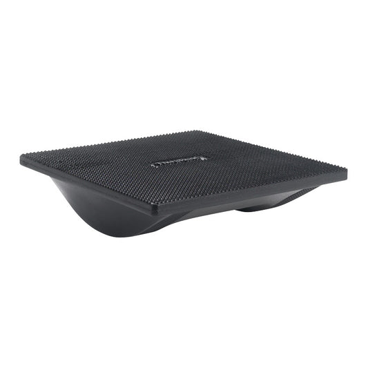 The image displays a black THERABAND Wobble Board and Rocker Board with a textured surface used for balance exercises.