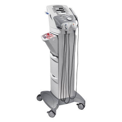 Chattanooga Intelect Legend XT 4-Channel Electrotherapy/Ultrasound System with Cart, featuring control panels and handheld devices.