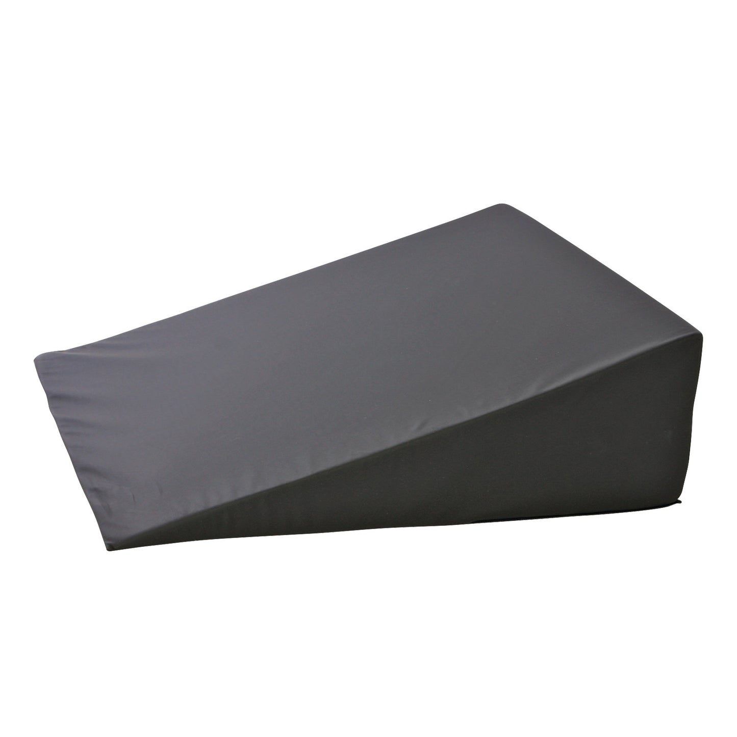 The AliMed Bariatric Anti-Reflux Elevating Bed Wedge is a large, triangular foam cushion with a dark fabric cover, used for elevation in bed.