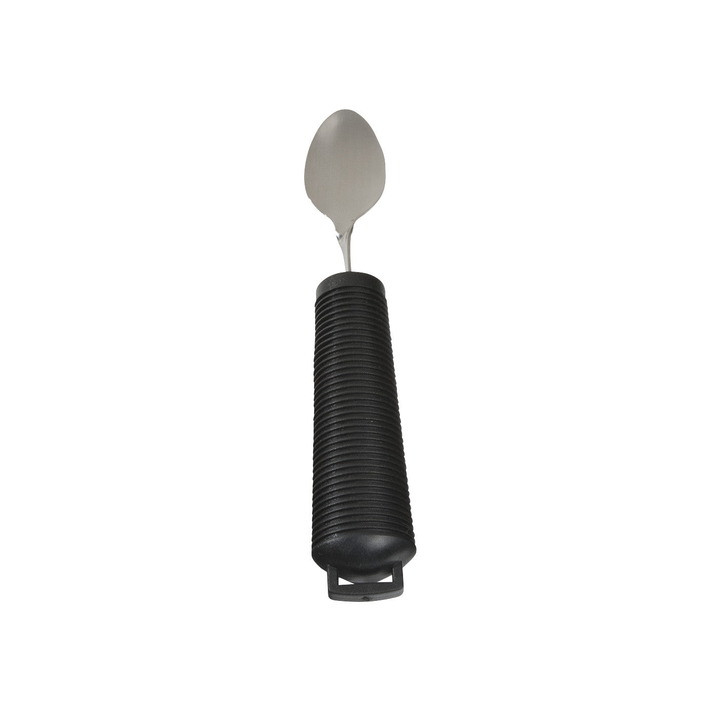 AliMed Grip Utensils spoon with a large, textured black handle designed for easy gripping, featuring a stainless steel bowl.