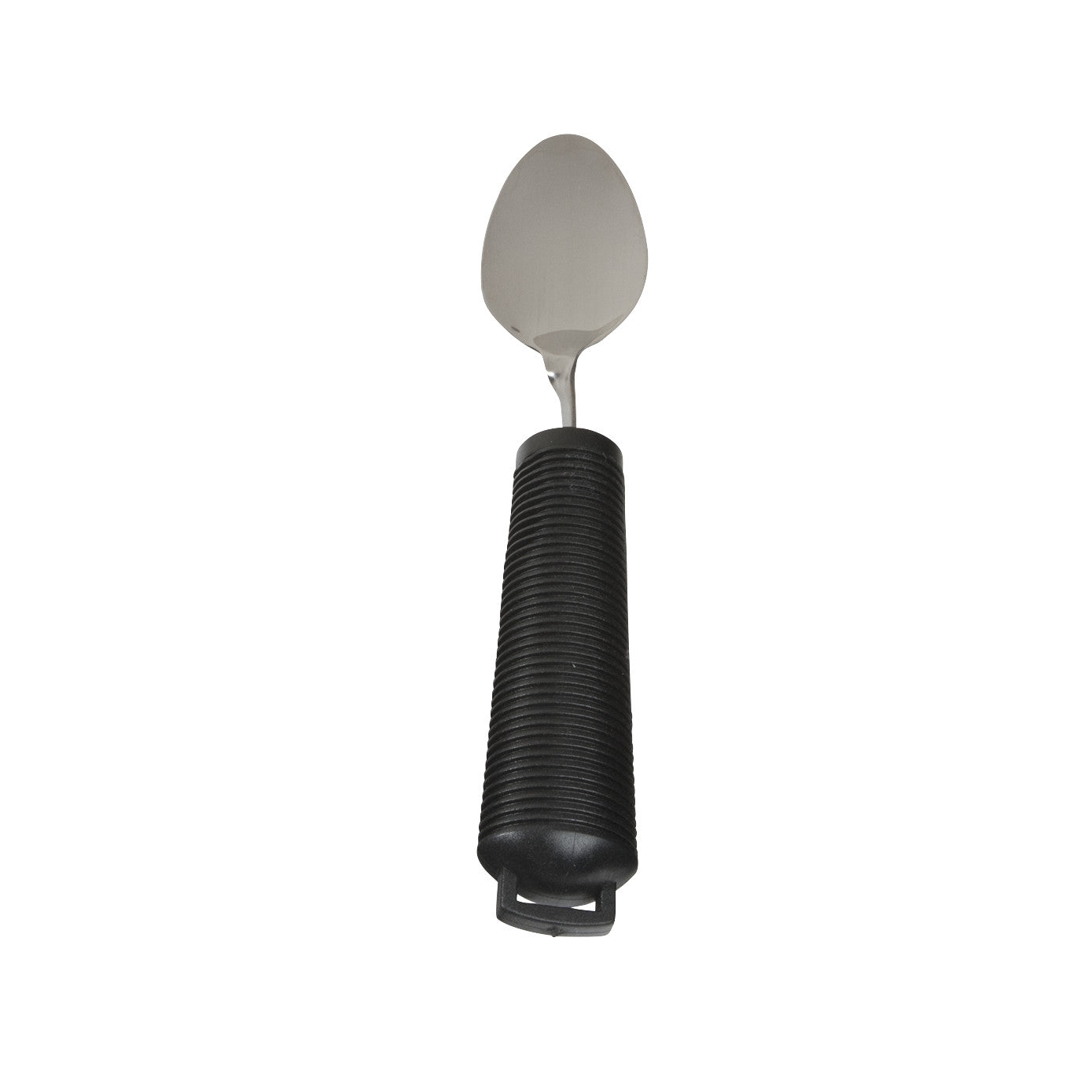 AliMed Grip Utensils spoon with a wide, ribbed black handle designed for improved grip and ease of use.