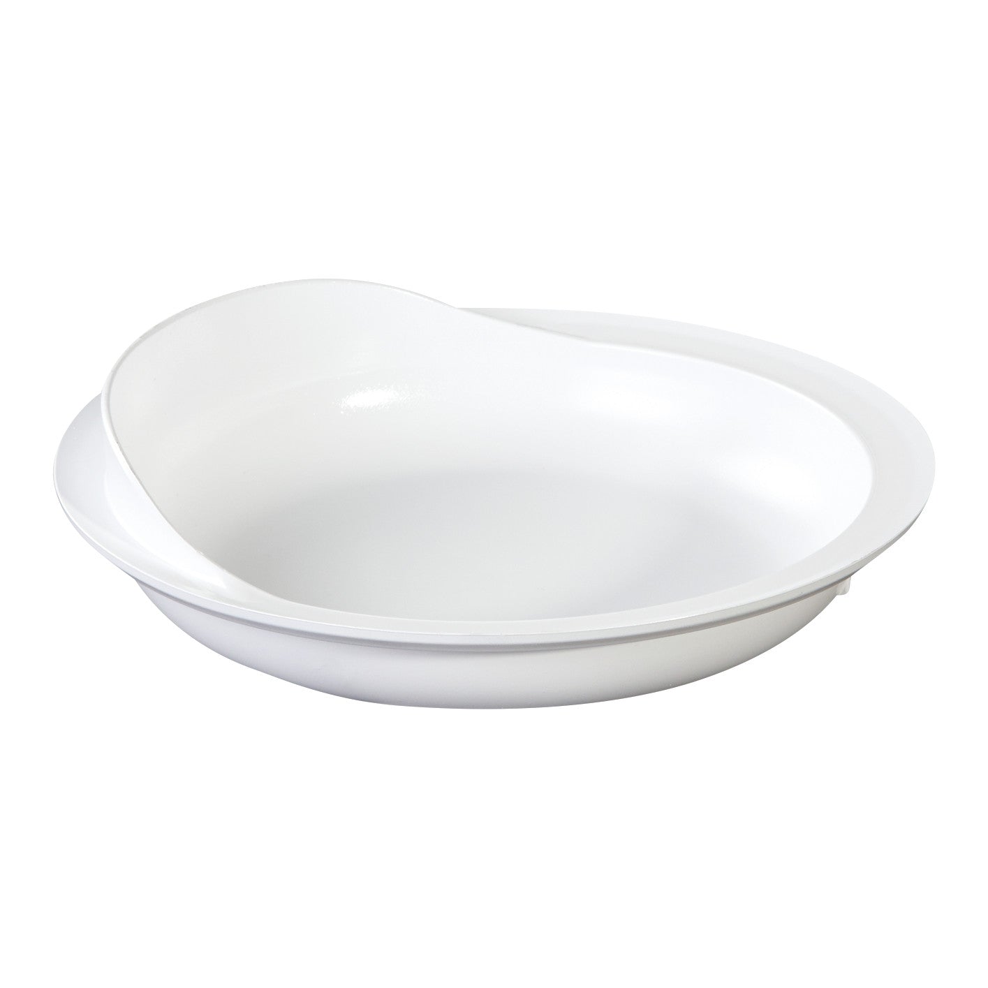 The AliMed High-Sided Scoop Dish is a white dish with raised sides designed to assist in scooping food easily.