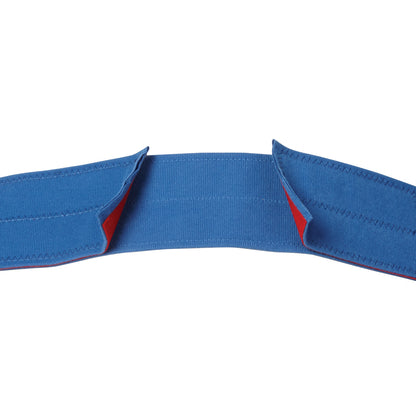 Blue AliMed Universal Strap, One-Piece, with Two Closures designed for Side Rail Hold; top view showing open ends.