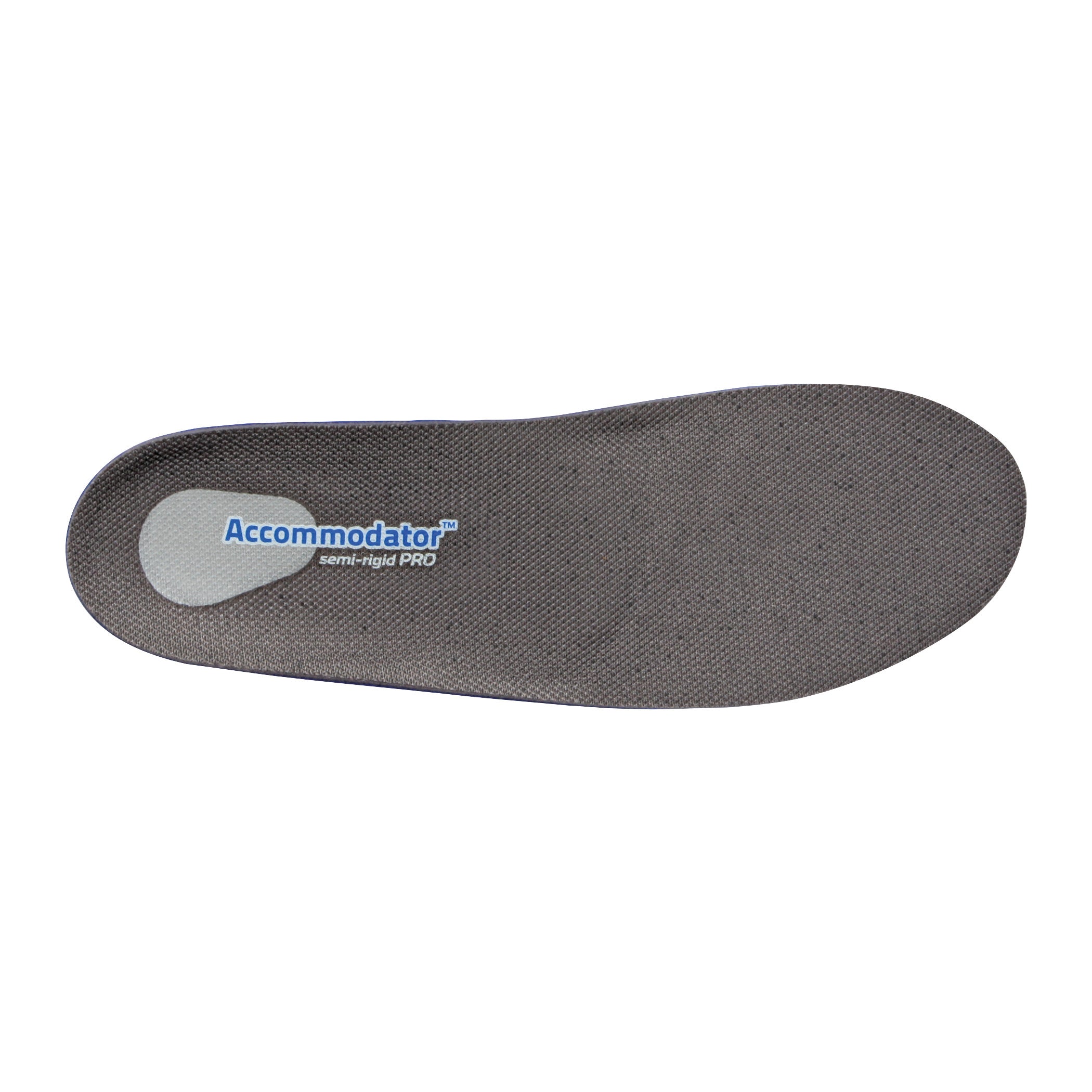An AliMed FREEDOM Accommodator Full-Length Semi-Rigid PRO Insole, featuring a dark gray color with a textured surface.