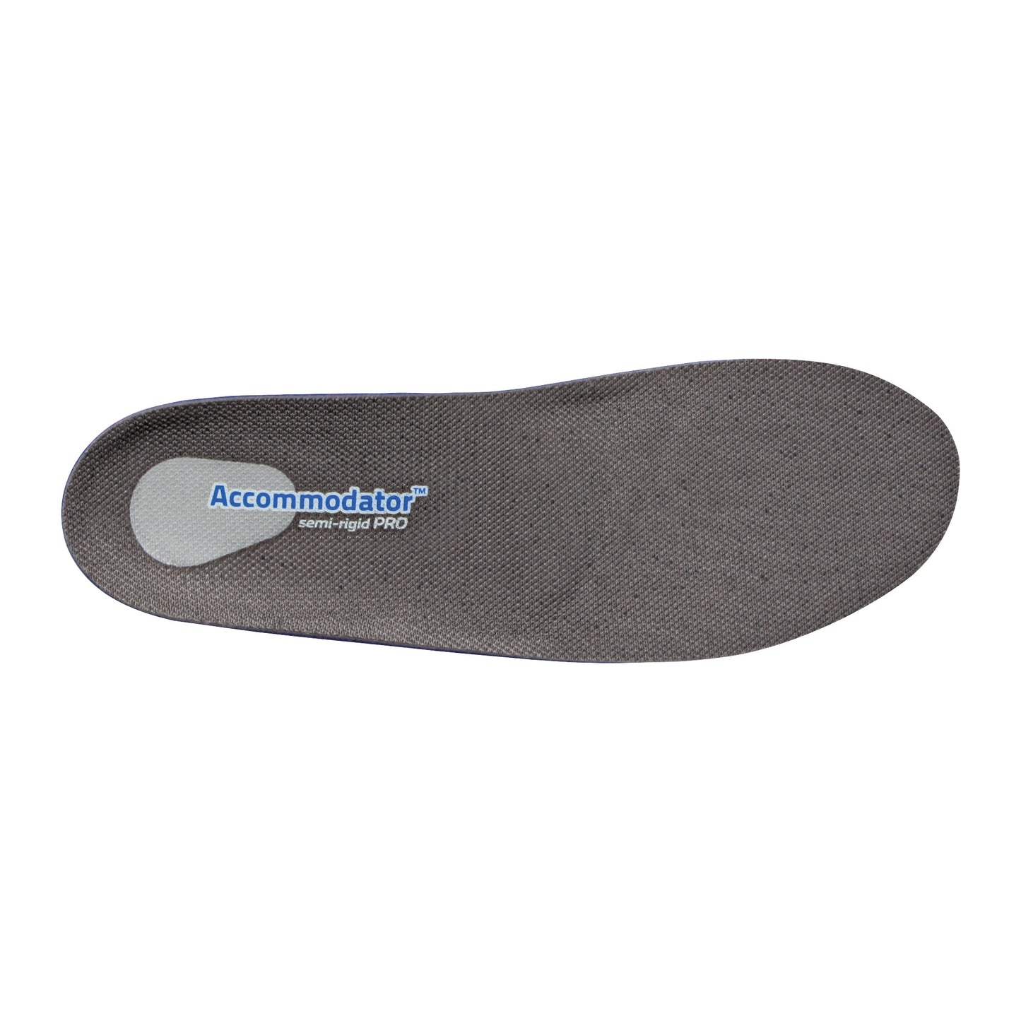 An AliMed FREEDOM Accommodator Full-Length Semi-Rigid PRO Insole, featuring a dark gray color with a textured surface.