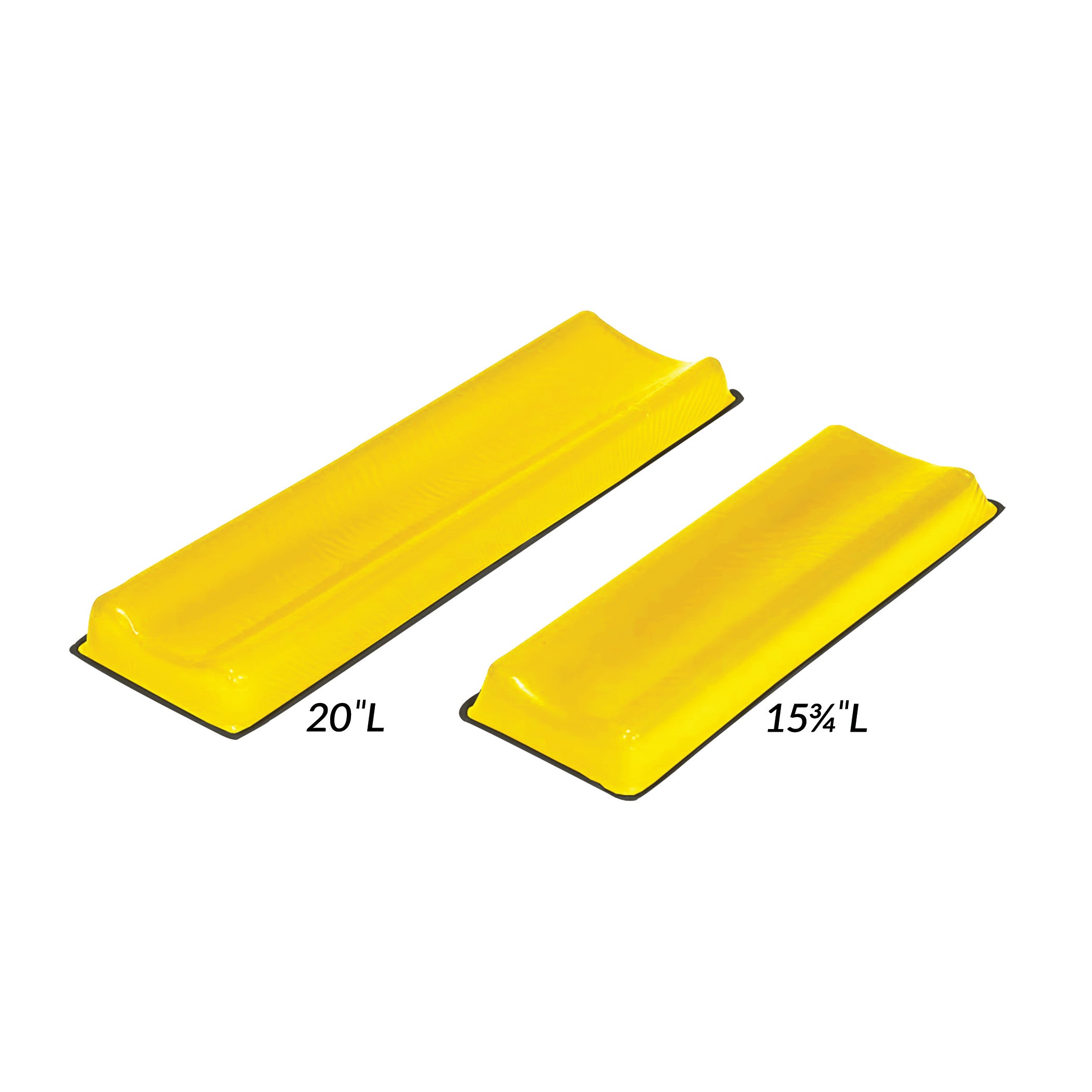 Two yellow AliMed AliLite Contoured Armboard Pads are shown, one 20 inches long and the other 15� inches long.