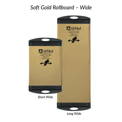 Two AliMed Soft Gold Rollboards of different sizes with black handles are shown standing upright against a white background.
