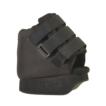 The AliMed Open Forefoot Orthosis, a black medical shoe with three adjustable straps and a cushioned sole.