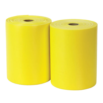 Two yellow rolls of CanDo Sup-R Band Non-Latex Exercise Band are shown side by side on a white background.