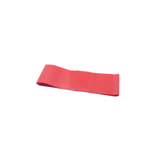 A red CanDo Band Exercise Loop lying flat on a white surface, used for resistance training and physical therapy exercises.