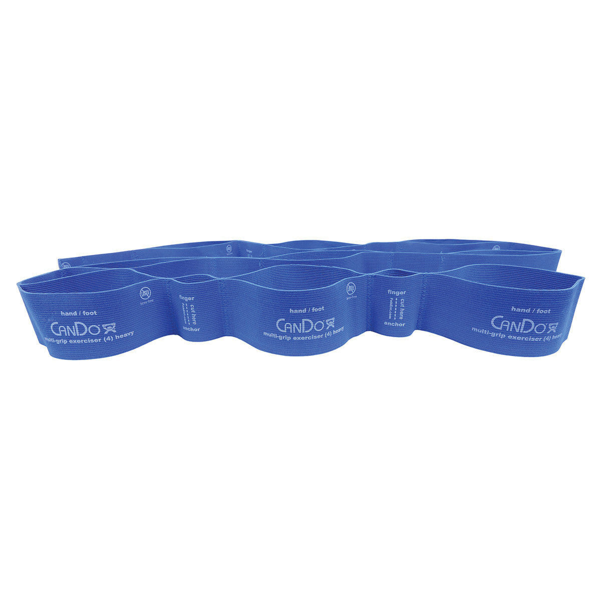 Blue CanDo Multi-Grip Exerciser with multiple loops for hand and foot use, designed for heavy resistance training exercises.