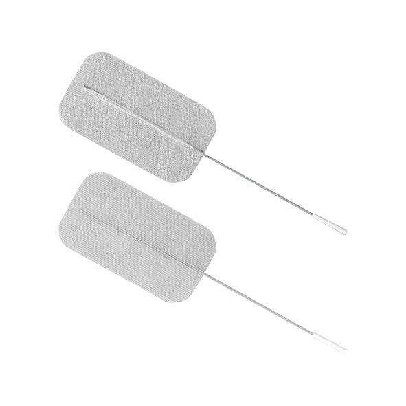 Two PALS Reusable Neurostimulation Cloth Electrodes with silver wires attached, designed for therapeutic electrical stimulation.