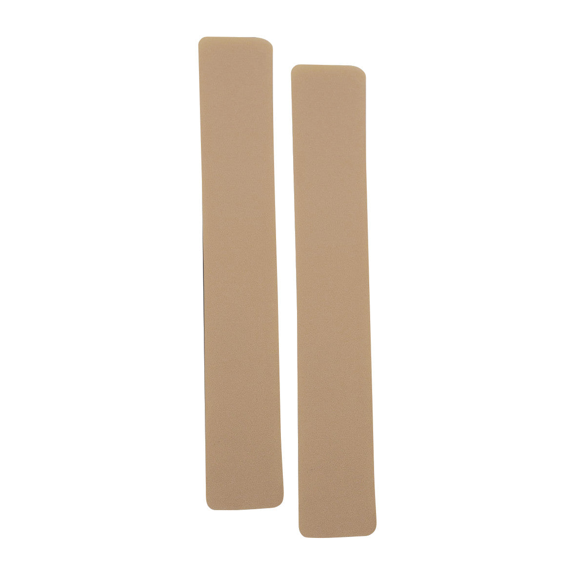 Two Silipos Gel-Care Advanced tan adhesive strips are shown side by side on a white background.