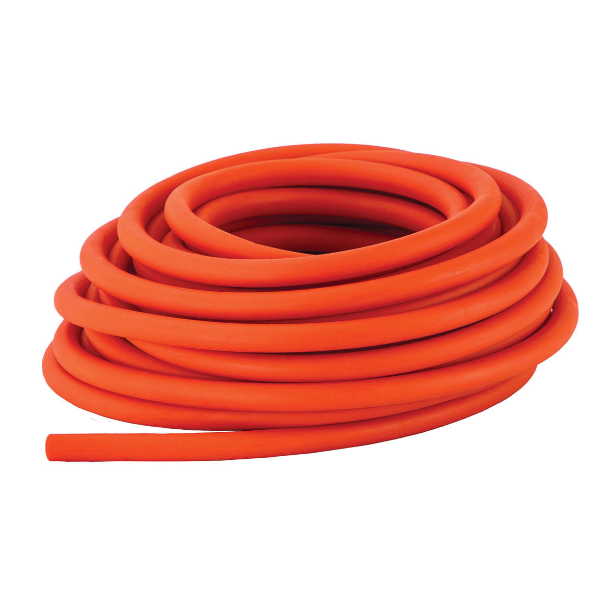 Coiled, orange REP Band Non-Latex Tubing against a white background.